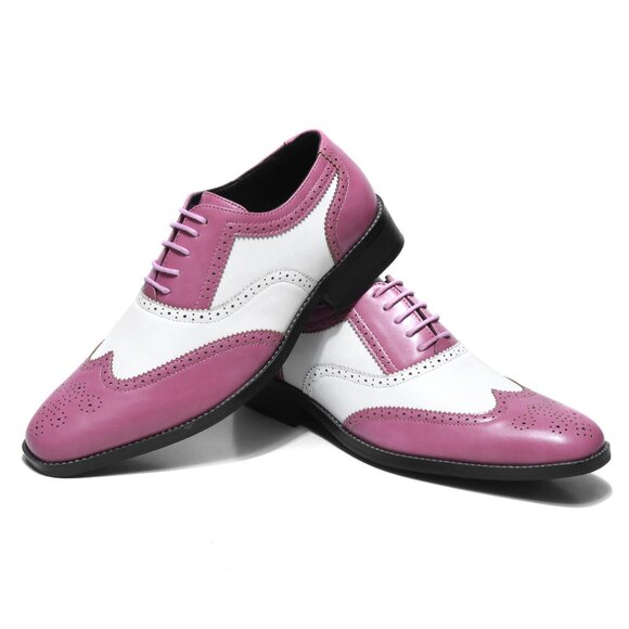 Pink White 1920's Wingtip Lace up Oxford Dress Shoes - Picture 6 of 8